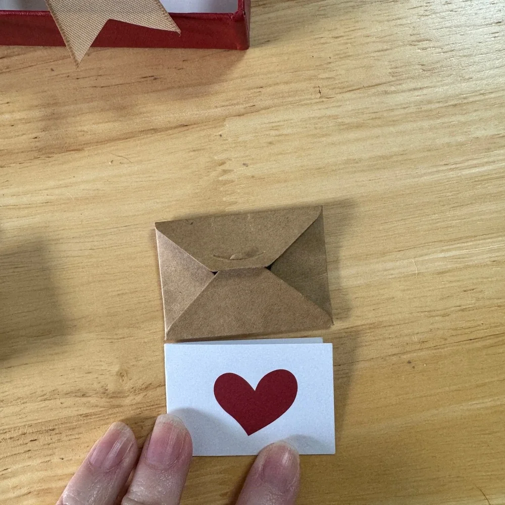 Red Heart Gift Box Set with 60 Mini Envelopes Cards Stickers and Gold Ribbon Bow